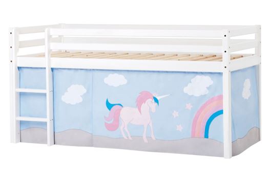 Halvhøj seng med Unicorn forhæng, 200 cm - Hoppekids
