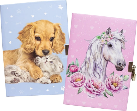 🐶🐴✨ SENSE - Dagbog med lås – i sødt hunde- eller hestemotiv ✨🐴🐶