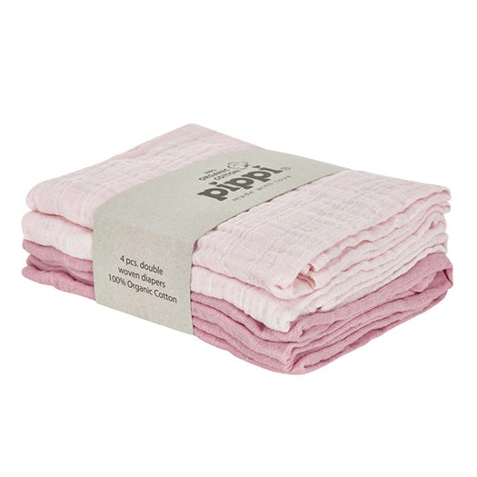 Pippi ØKO Muslin stofbleer - Shrinking  Violet - 4 pak