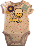 SmileyWorld-babybody med et farverigt prikket mønster og et smilende grafisk motiv.