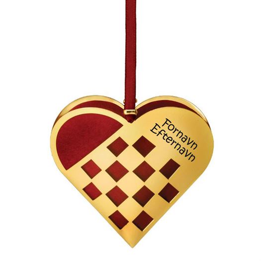 Forgyldt julehjerte 8 cm med graveret navn og dato