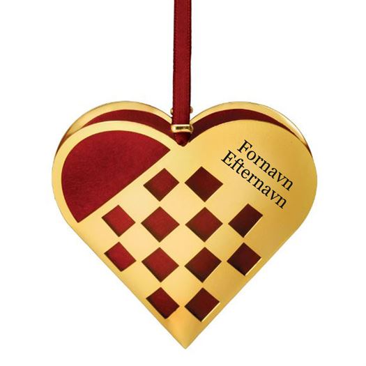 Forgyldt julehjerte 10 cm med graveret navn og dato