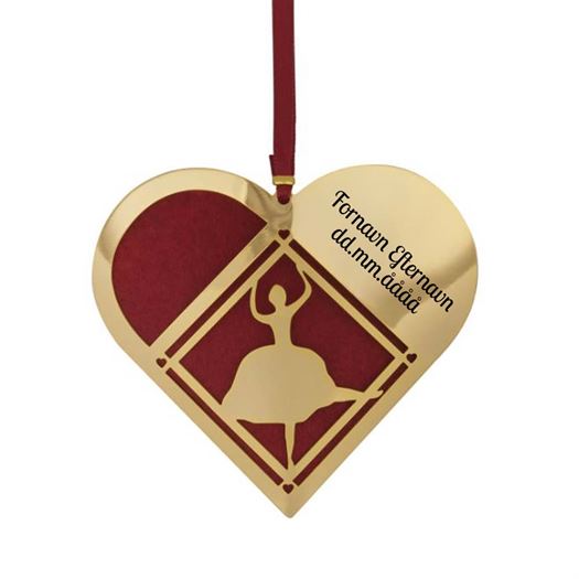 X Forgyldt julehjerte Ballerina 6 cm med graveret navn og dato