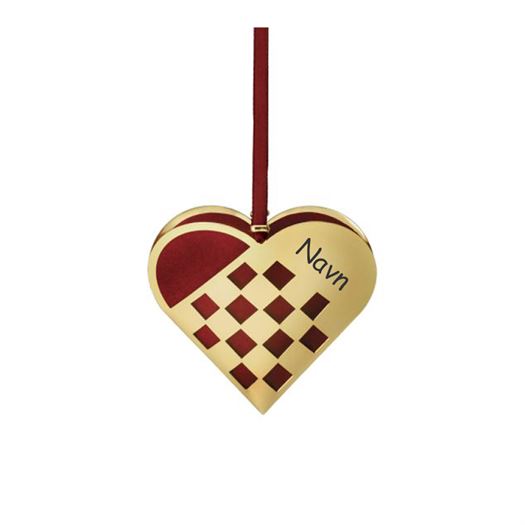 Forgyldt julehjerte 5 cm med graveret navn og dato