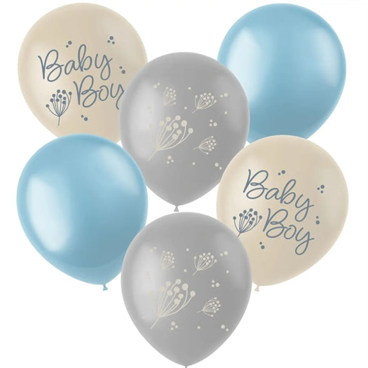 Latex Balloner - Blomstrende Baby Boy - 33 cm - 6 stk