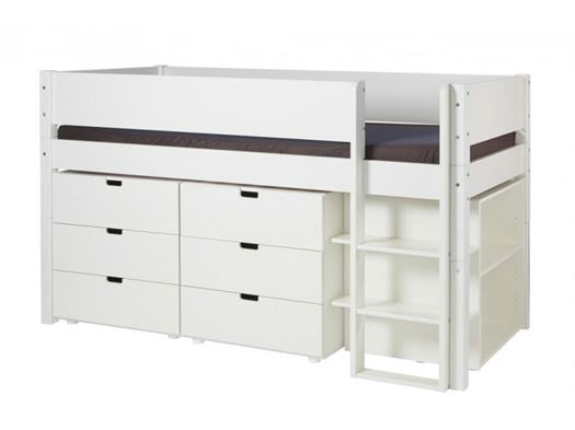 Halvhøj seng ARN m. skuffer 90x200 cm Snow white - Manis-h