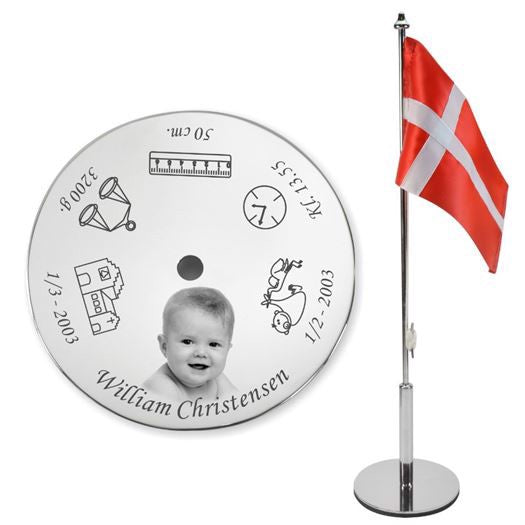 Memozz dåbsflag med  graveret foto, navn og data - VÆLG DESIGN