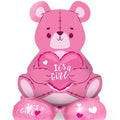 Folie Ballon med Base Bjørn \'Det er en pige\' pink - 61 cm