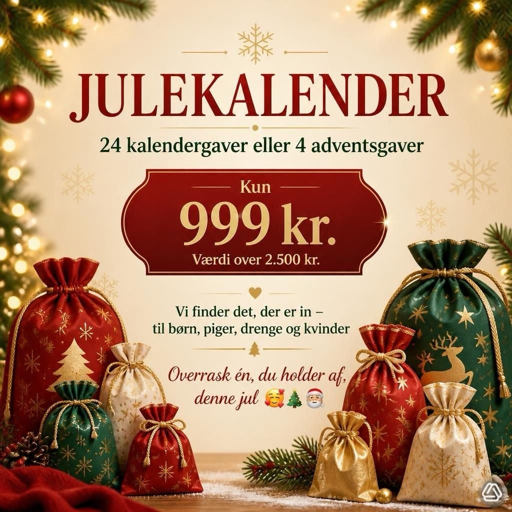 Julekalender med 24 gaver eller 4 stk. adventsgaver. Luksus pakker fra babyshower