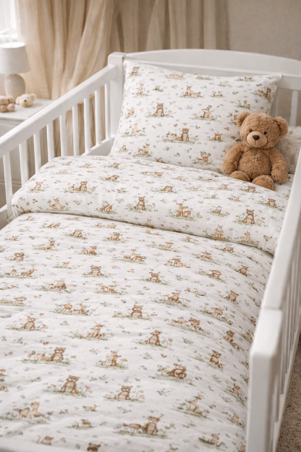 Baby sengetøj i Beiges med skovens dyr - Nørgaard Madsen