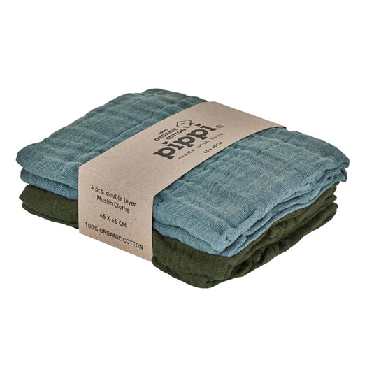 Pippi ØKO Muslin stofbleer - Lead - 4 pak
