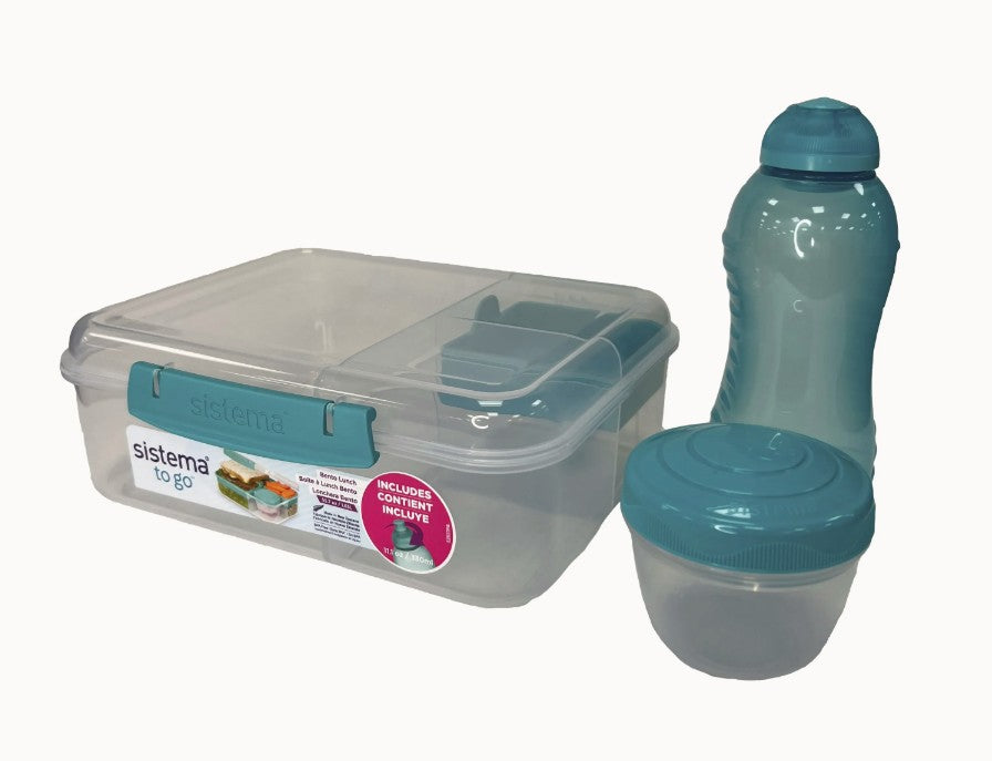 Stor sistema madkassesæt i 3 dele med drikkeflaske og ekstra boks combo pack, diverse farver 2 litre split