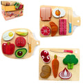 Træpuslespil med Madvarer til Udskæring, 3 Assorterede Modeller