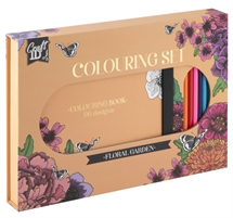 🎨🌸 Malefællessæt – Blomsterhave - Malebog + 10 farveblyanter🌸🎨