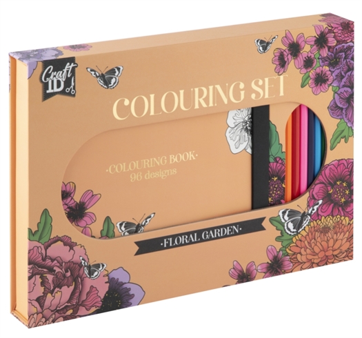 🎨🌸 Malefællessæt – Blomsterhave - Malebog + 10 farveblyanter🌸🎨