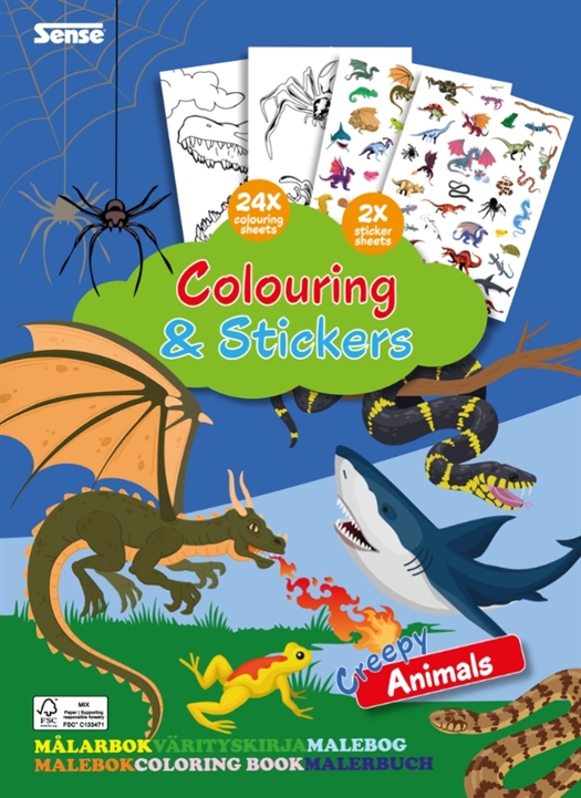 👻 SENSE - Malebog – Uhyggelige Dyr med Stickers FSC® 🦈🐍🎨