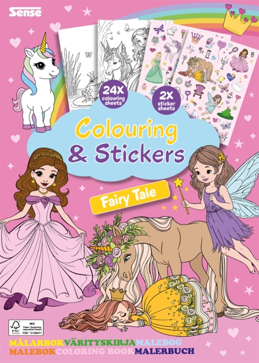🦄 Eventyrverden Malebog med Klistermærker FSC® 👑🌈✨