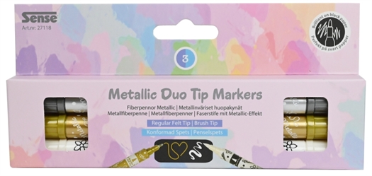 🖊️ SENSE - Metallisk Duo-Spids Marker – 3 stk. ✨