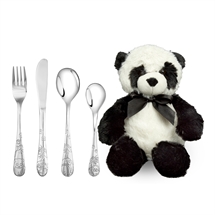 Børnebestik Panda med bamse - med eller uden navn og dato