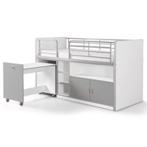 Halvhøj seng med udtræksskrivebord grå