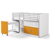 Halvhøj seng med udtræksskrivebord orange