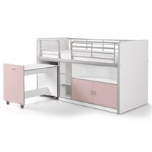 Halvhøj seng med udtræksskrivebord pink
