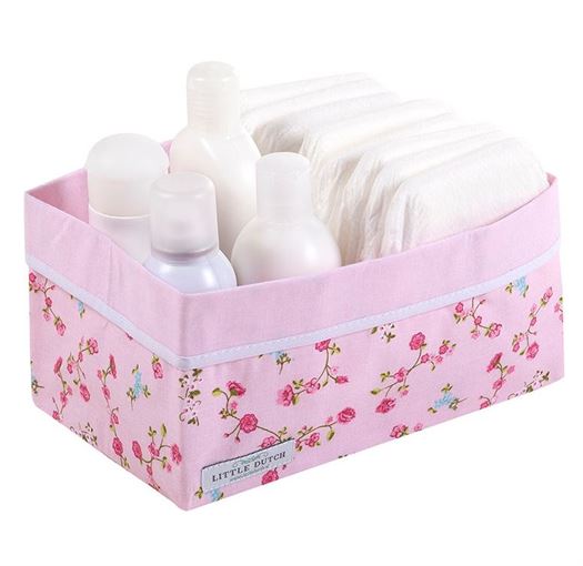 Opbevaringskurv, Pink blomster - Little Dutch