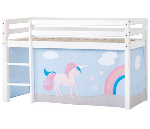 Halvhøj seng med Unicorn forhæng, 160 cm - Hoppekids thumbnail