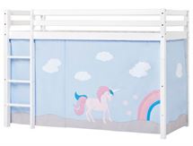Mellemhøj seng med Unicorn forhæng, 90x200 cm, delbar - Hoppekids