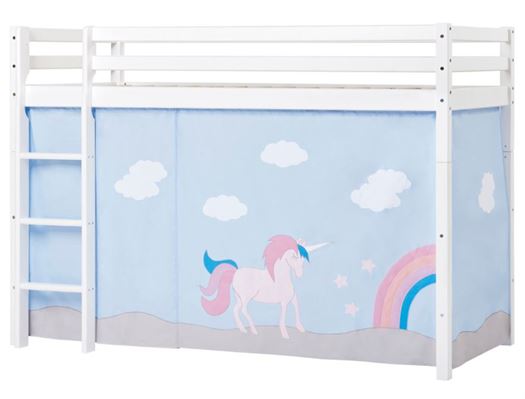 Mellemhøj seng med Unicorn forhæng, 90x200 cm, delbar - Hoppekids thumbnail