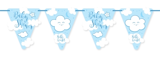Blå Baby Shower Dreng Bunting Guirlande - 6 m