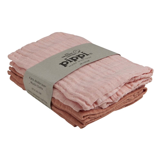 Pippi ØKO Muslin stofbleer - Veiled Rose - 4 pak